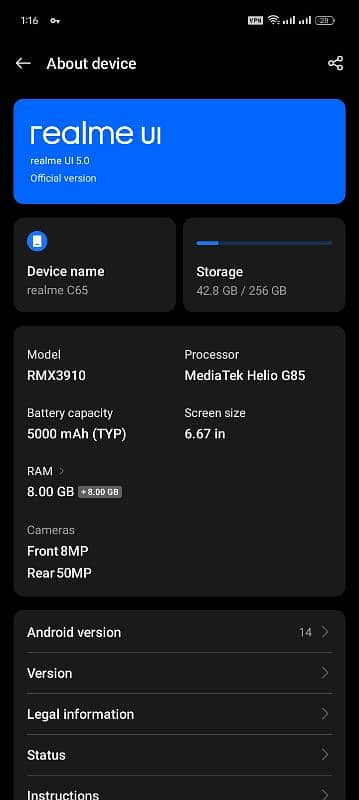 Realme C65 256gb Open box 10/10 condition 10