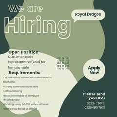 hiring for male and female CSR