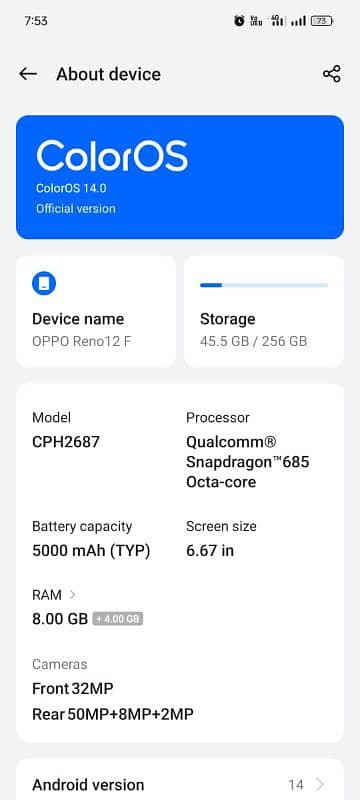 oppo reno 12 f,  8+4/256, 1 month use 7