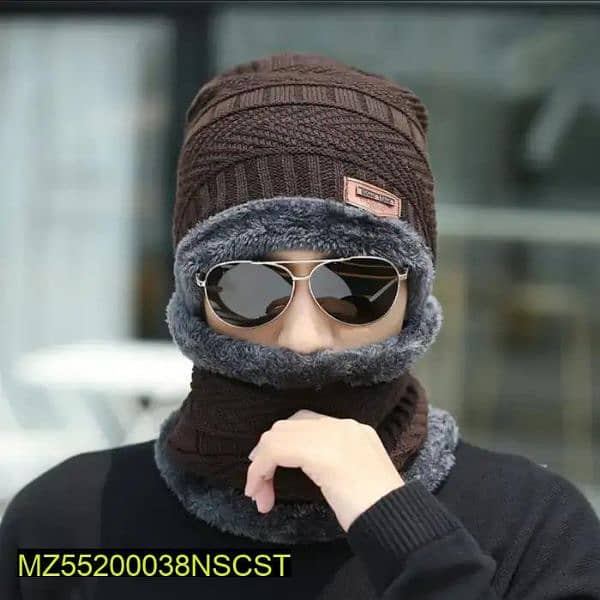 Unisex Beanie Wool Cap With Neck Warmer 1