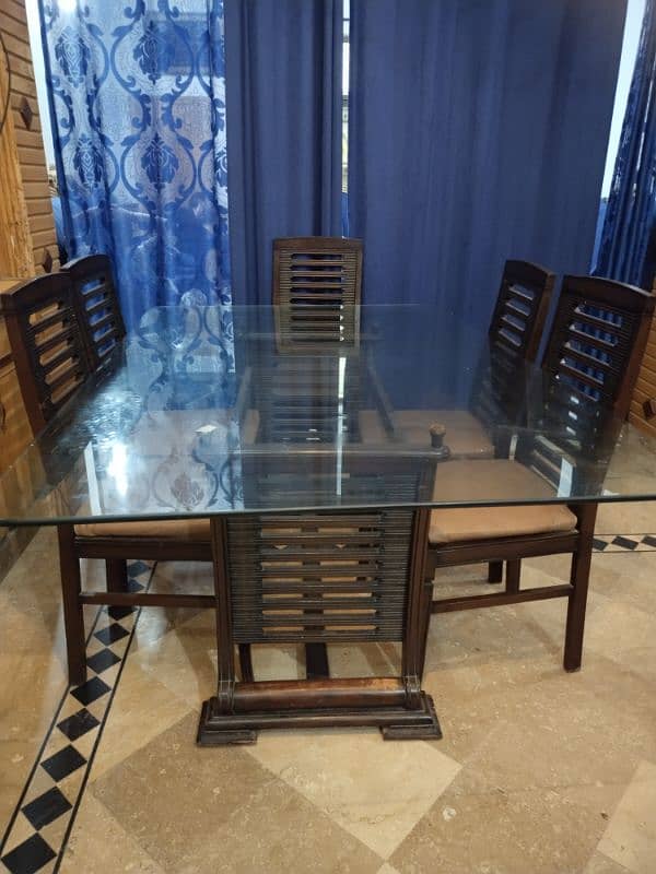 Wooden Dining Table glass top with 6 chairs , 2