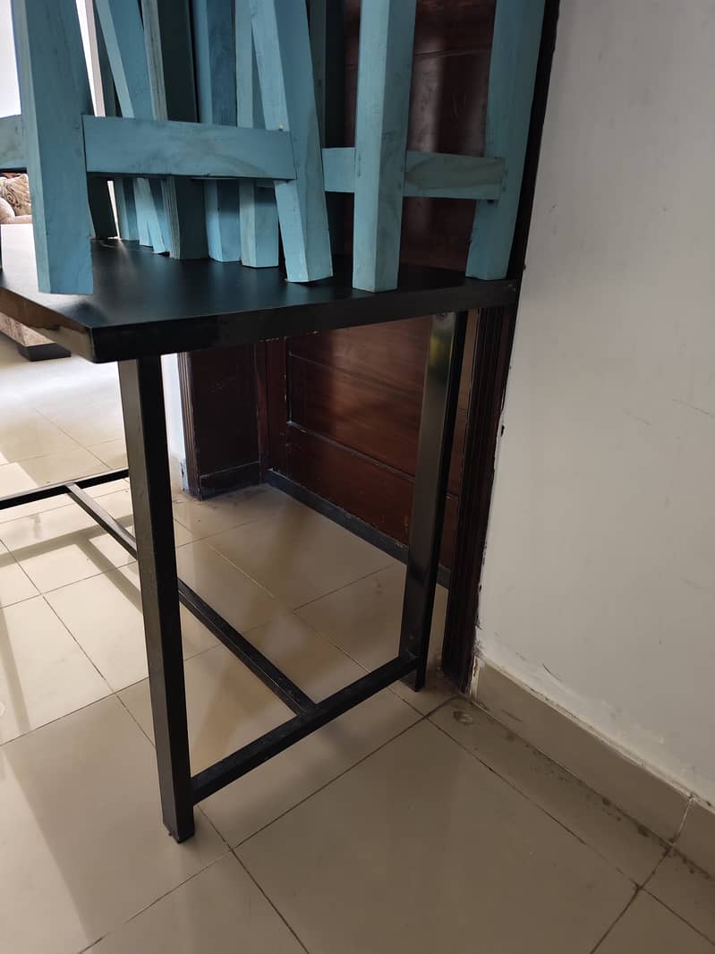 Two Study Tables (wood top) and 5 stools (wood) 0