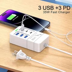 USB Charging Station 35w3A 3 Port USB + 3 type C PD Charger, Multiport