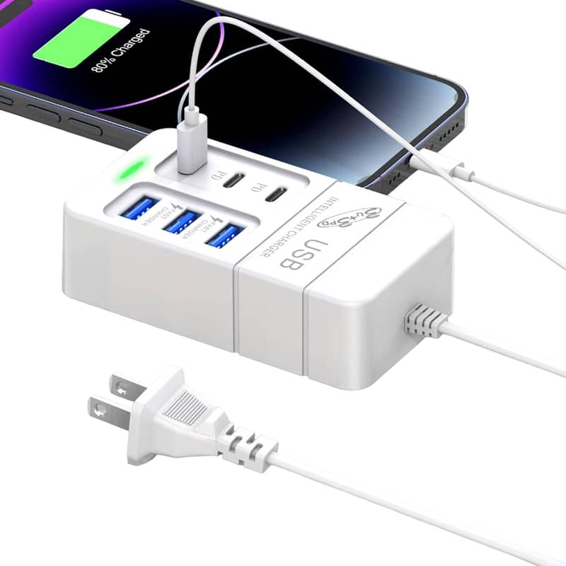 USB Charging Station 35w3A 3 Port USB + 3 type C PD Charger, Multiport 10