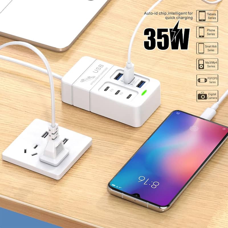 USB Charging Station 35w3A 3 Port USB + 3 type C PD Charger, Multiport 11