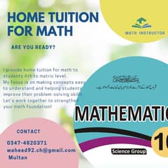 Math Home Tuition From 6th grade to Matric