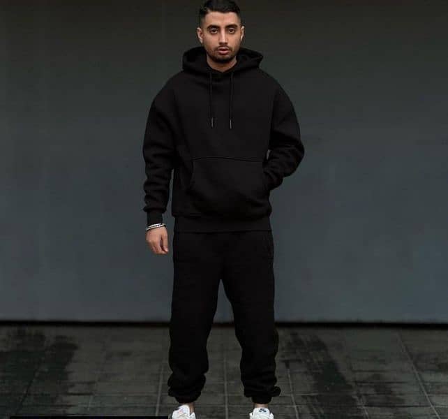 Men's Stitched Plain Black TrackSuit 0