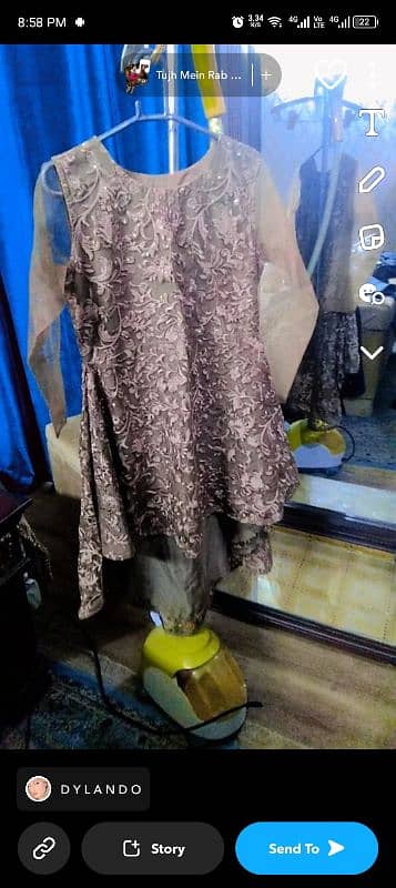 "Elegant Kalsoom Frock with Embroidered Bodice, Trouser & Dupatta" 1