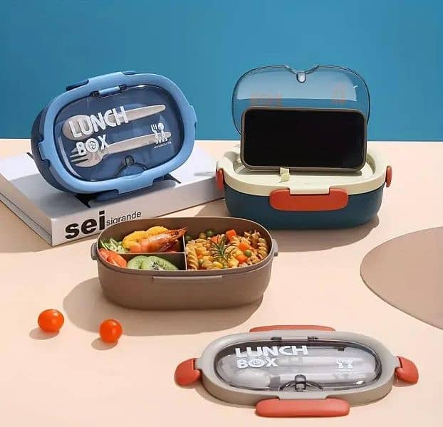 Leakproof Bent Lunch Box With Cutlery Set ( Free Home Delivery) 0