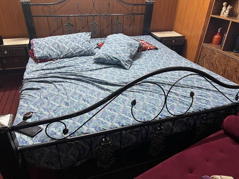 iron plus woden bed set plus side table and dressing table 4