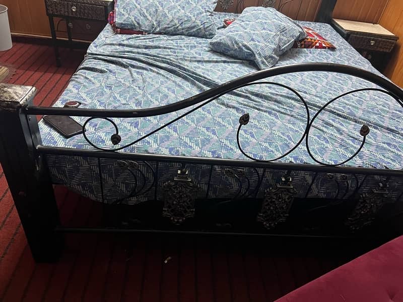 iron plus woden bed set plus side table and dressing table 5