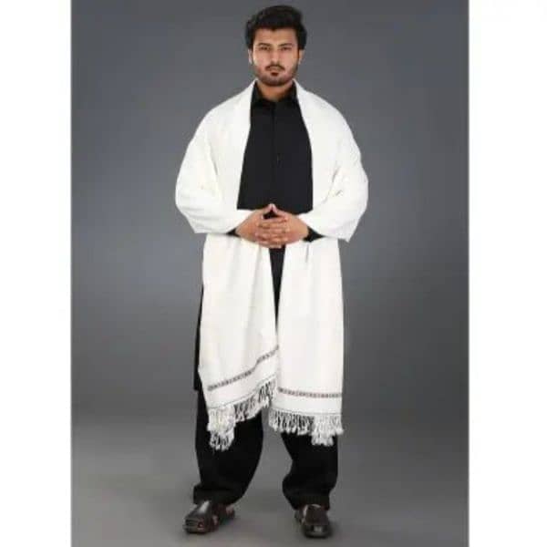 Kashmiri Dhussa Shawl For Men Wool Shawis Winter Shawl Chader White 0