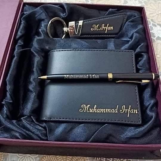 Leather Wallet Keychain & Pen Set 4