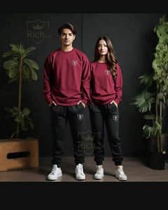 2 PCs unisex fleece plain track suit