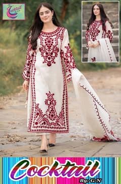 3 Pcs women’s stitched organza embroidered suit