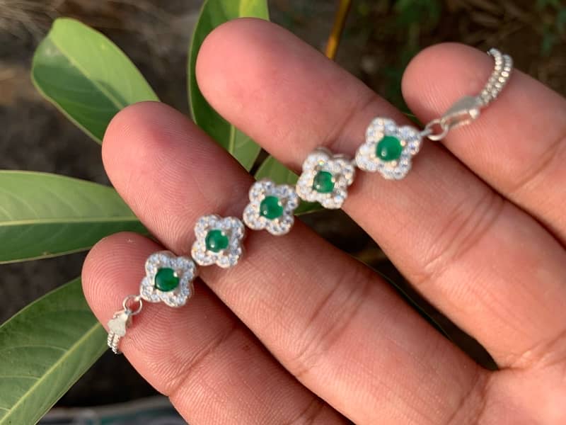 Silver Bracelet with Natural Emeralds 5