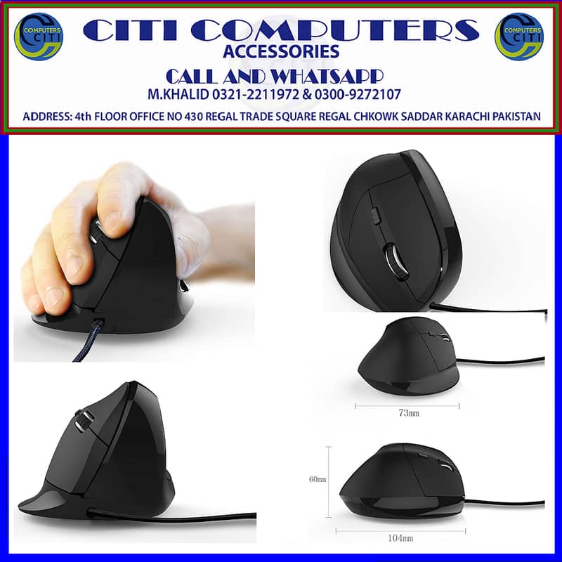 PORTTU 6D USB Wireled Vertical Ergonomic Optical Mouse, 800/1200 /160 0