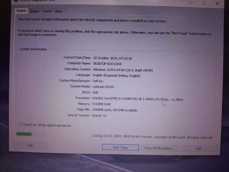 Dell e6520 Ram 8Gb core i5 2nd generation 3