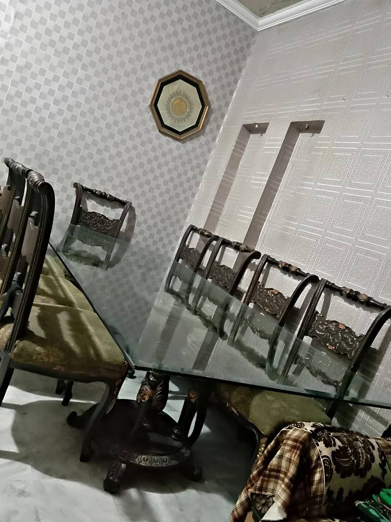 Dining Table For sale//8 seater Dining Table//wooden(Top Glass) Dining 1