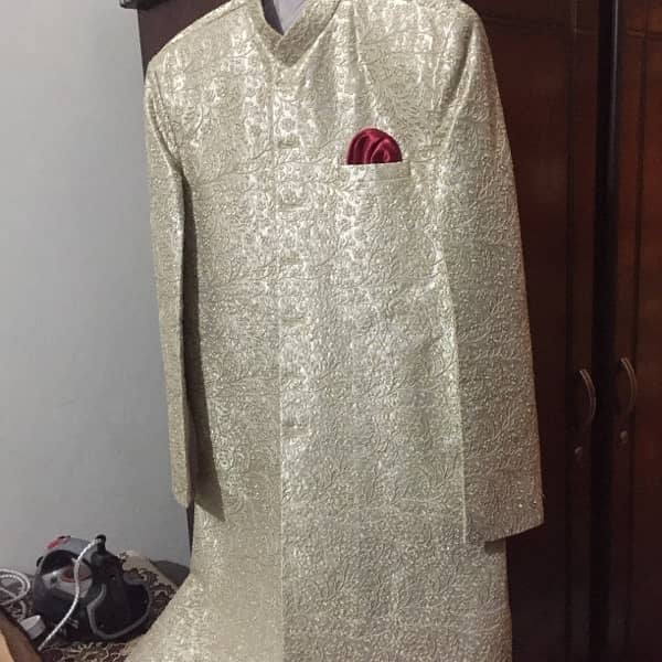 Embroidered Sherwani + Qulla + Maala + match fabric shoes for sale 4