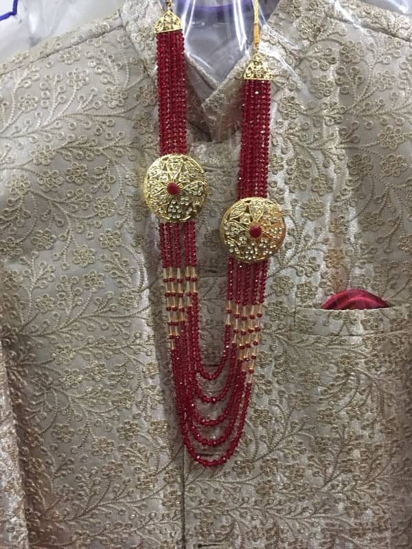 Embroidered Sherwani + Qulla + Maala + match fabric shoes for sale 2