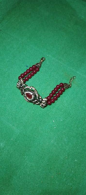 Artificial Silver Metal Bracelet | Red Color Beads 1