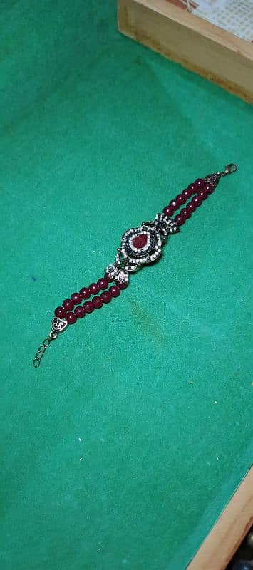 Artificial Silver Metal Bracelet | Red Color Beads 2