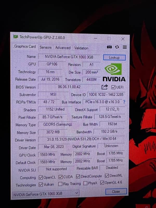 Nvidia GTX 1060 3GB 7