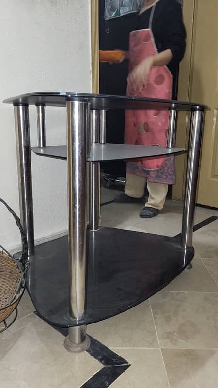 tv table glass black with thick steel pipes 1