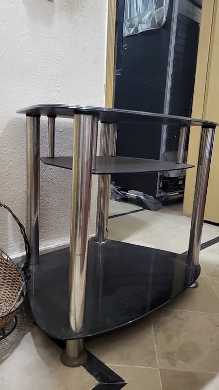 tv table glass black with thick steel pipes 3