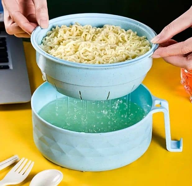 New Microwave safe Ramen noodles cooker bowl spoon chopsticks fork set 3