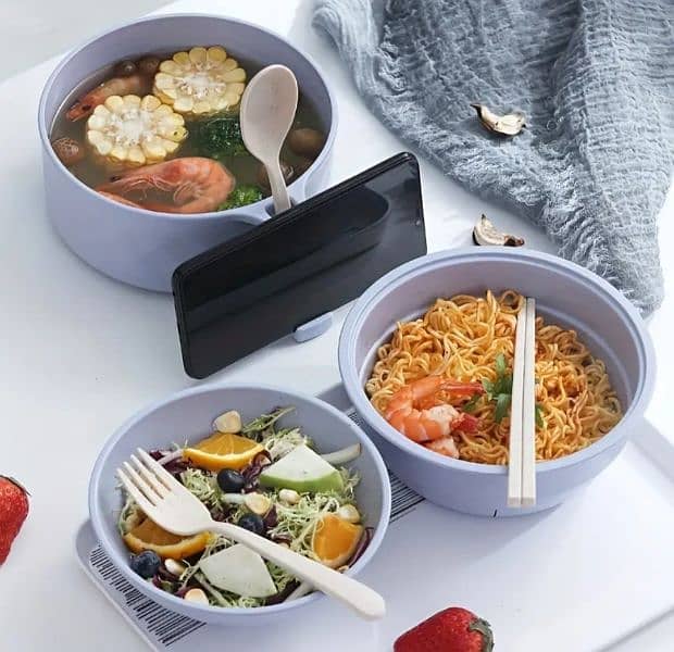 New Microwave safe Ramen noodles cooker bowl spoon chopsticks fork set 4