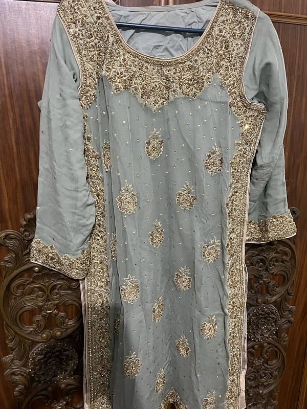 ice gray color kurta with banarsi trouser 1