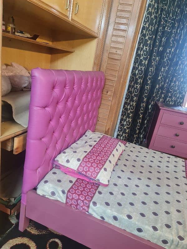 Single Bed Pink/Blue Color With Side Table 3