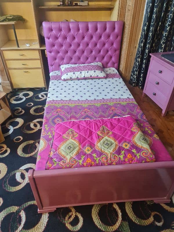 Single Bed Pink/Blue Color With Side Table 4