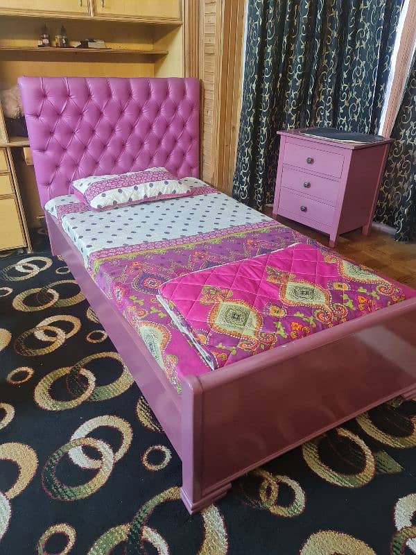 Single Bed Pink/Blue Color With Side Table 9