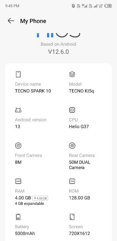 Tecno spark10c Back camera 50mp frant camera 8mp ha. 1