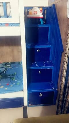 blue and white color children duble bed