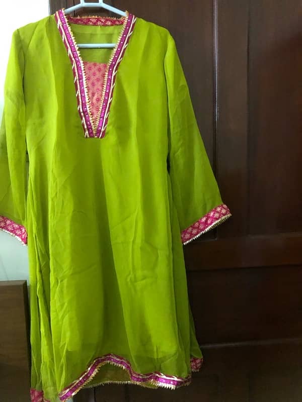 3 piece chiffon suit with banarsi trouser. 1