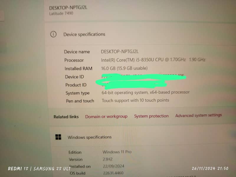 Dell Latitude 7490 core i5 8 Gen 16 Ram 512 SSD 3