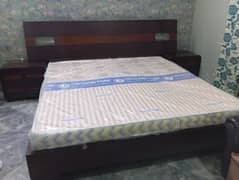 wooden bed set with 2 side tables