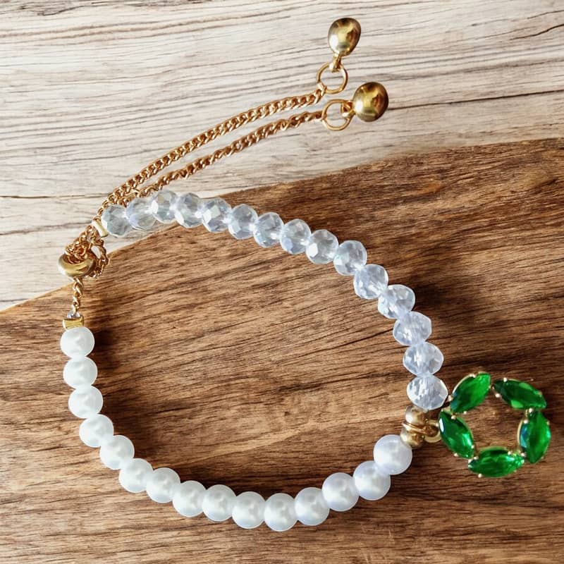 Unique White Pearl Bracelet With Elegant Crystal Beats Work Chain Brac 1