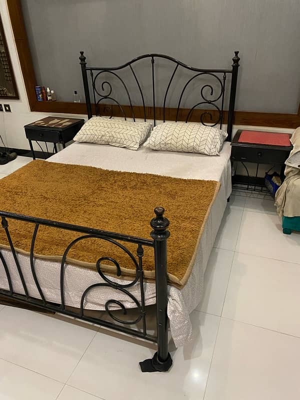 Elegant Wrought Iron Queen Size Bed with Two Matching Side Tables 6