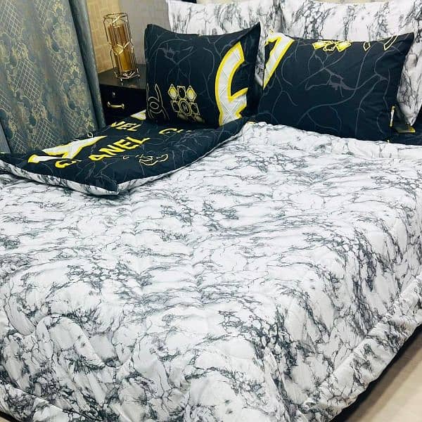 Luxurious 6pcs Double Bed Cotton Printed Razai set 1