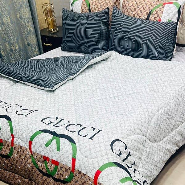 Luxurious 6pcs Double Bed Cotton Printed Razai set 2