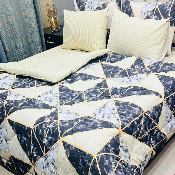 Luxurious 6pcs Double Bed Cotton Printed Razai set 3