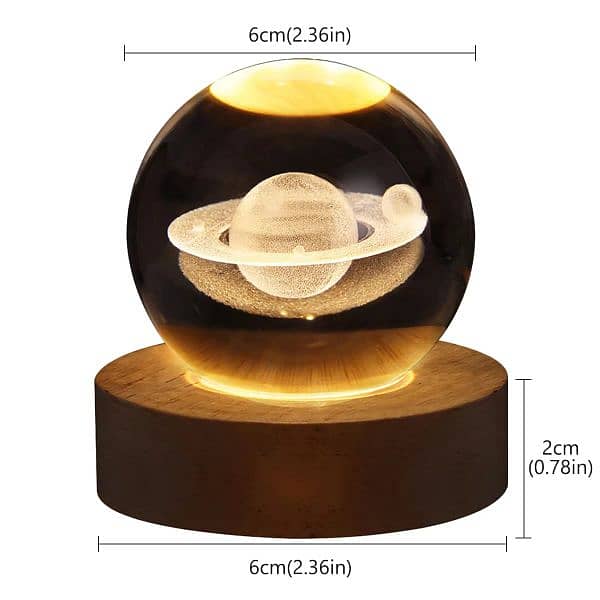 Crystal Ball Night Lights Glowing Planet Saturn 3D laser engraved 8