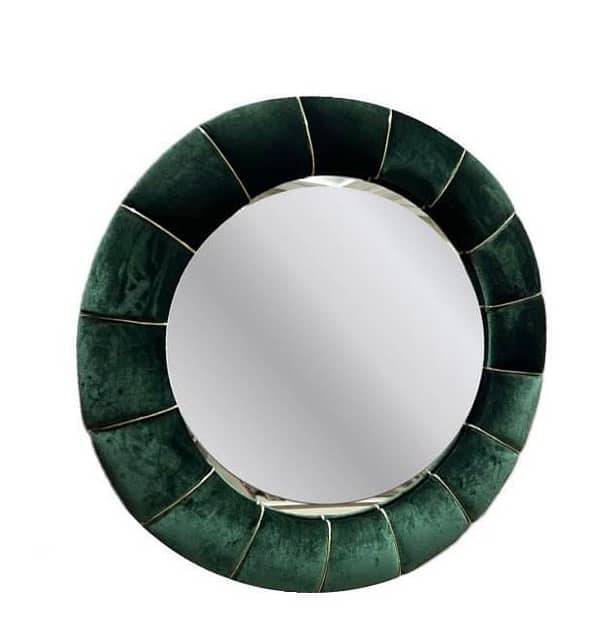 modern wooden frame mirror in emerald green colour with brass strips 0