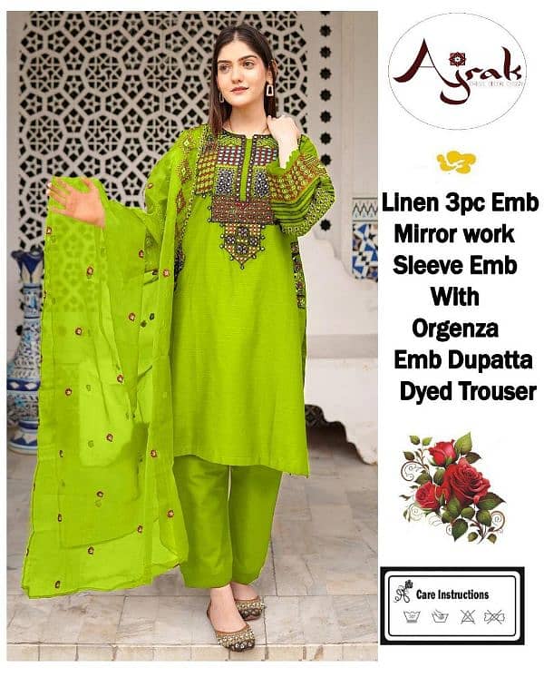 3 Pc Unstitched Linen Embroidered Suit 2