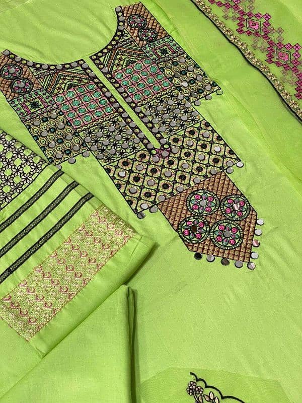 3 Pc Unstitched Linen Embroidered Suit 9